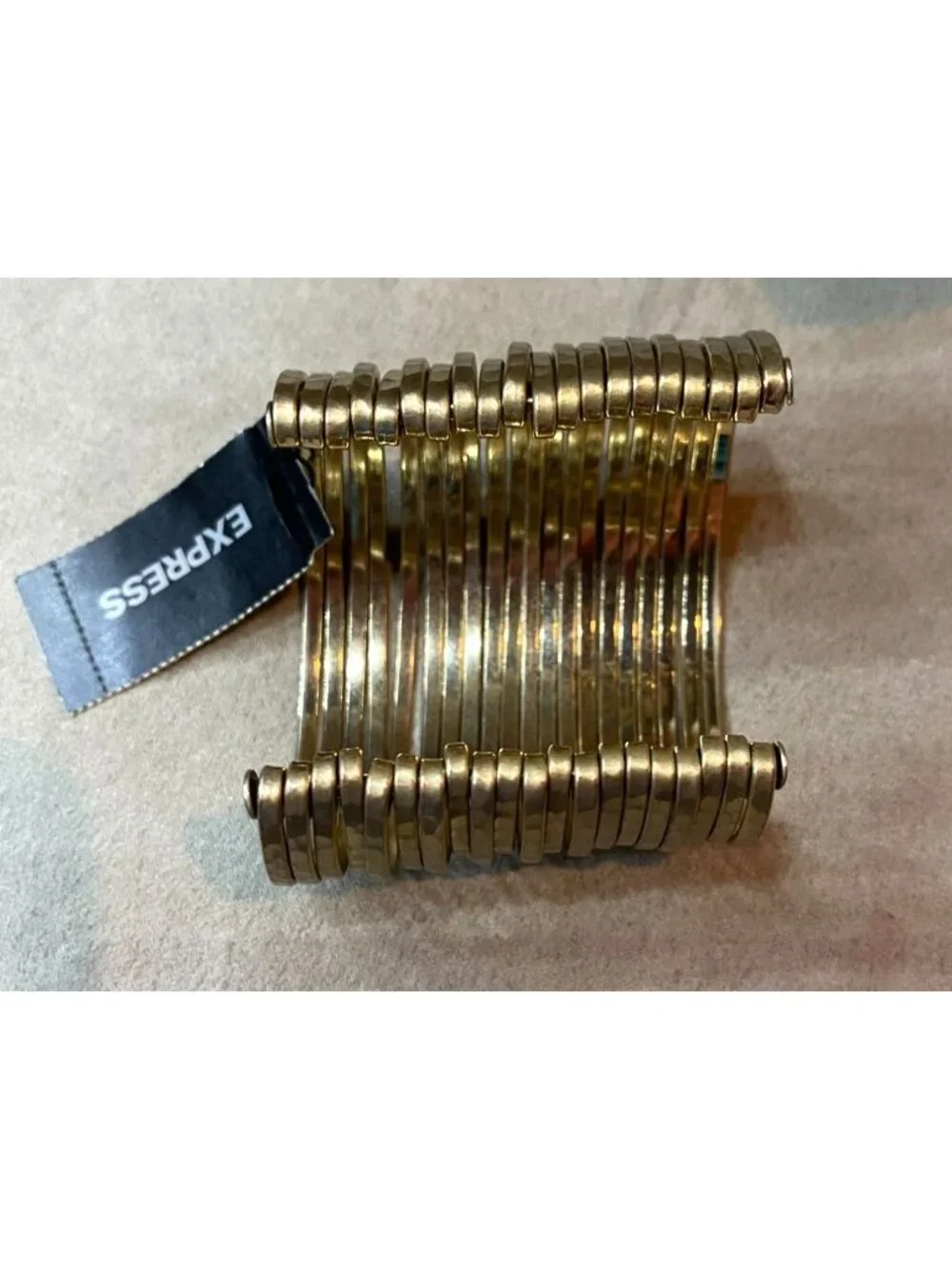 Vintage Y2K Express Stackable Cuff Multi-Strand Hammered Matte Gold Bangle Brace